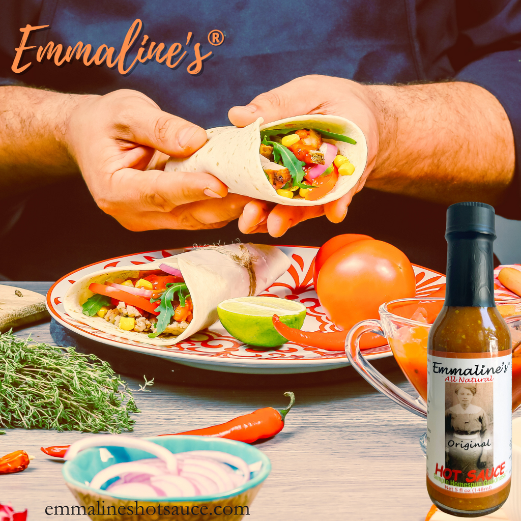 Ultimate Burrito using Emmaline's All Natural Hot Sauces