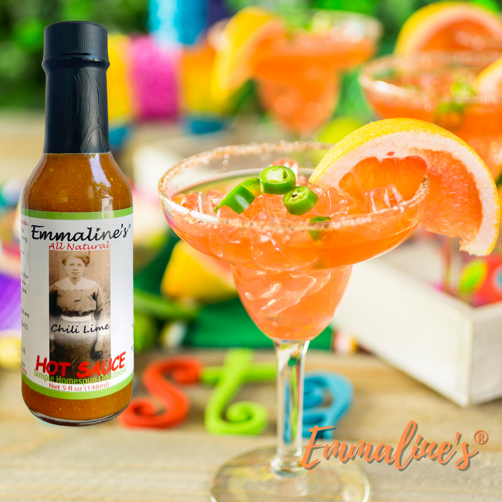 Spicy Margarita: a thrilling twist on a classic cocktail using Emmaline's All Natural Chili Lime Hot Sauce! 
